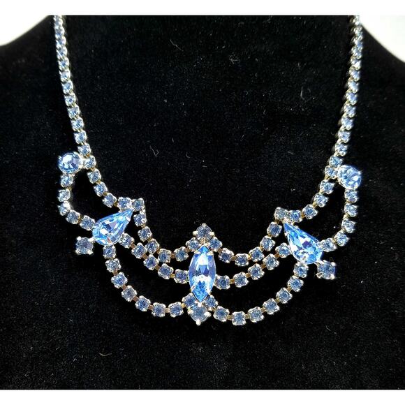 Vintage La Rel Blue Rhinestone Necklace 1950s Prong Set Bridal Prom Jewelry - Picture 4 of 10